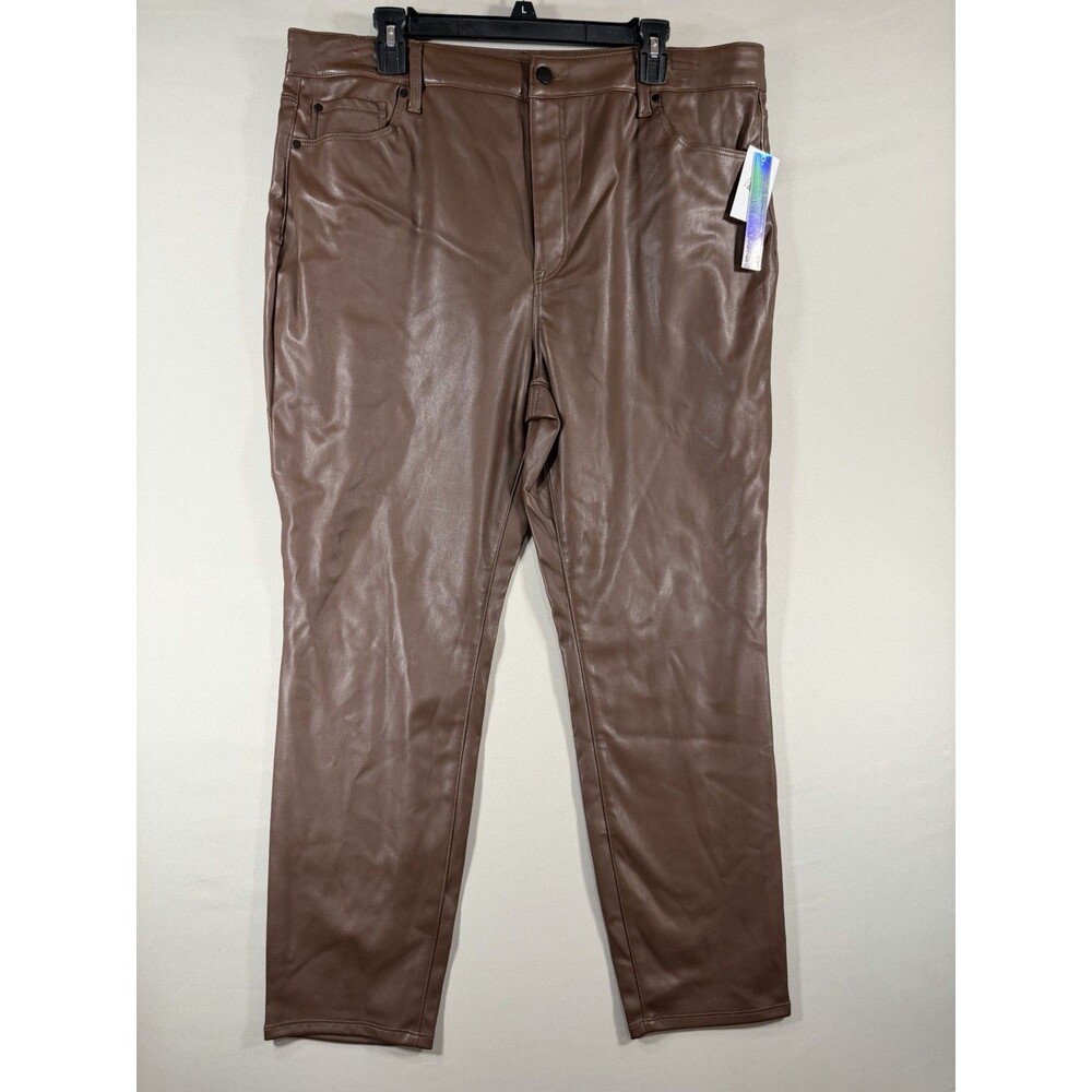 TINSELTOWN Women’s NWT Brown Faux Leather Pants High Rise Skinny Size 18W